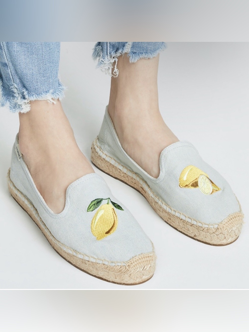Soludos Anthropologie Woven Lemon Platform Slip On Espadrilles Women’s Size 6